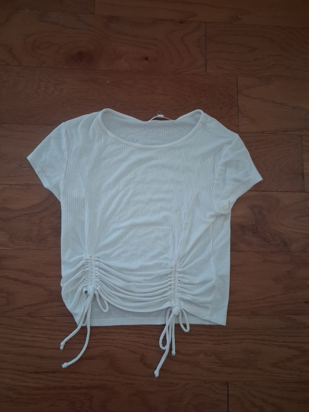 White Ruched Short-Sleeve Crop Top